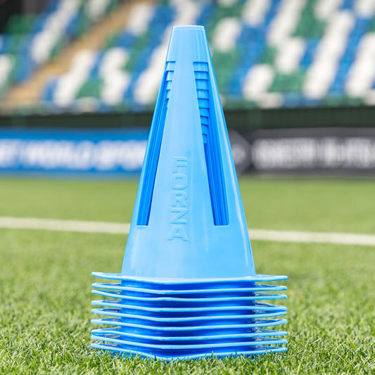 FORZA Flexi Cones [10 Pack] | Ultra-Durable Training Cones for Sports Drills and Practice – Available in 9 Bright Color Options - color: Sky Blue