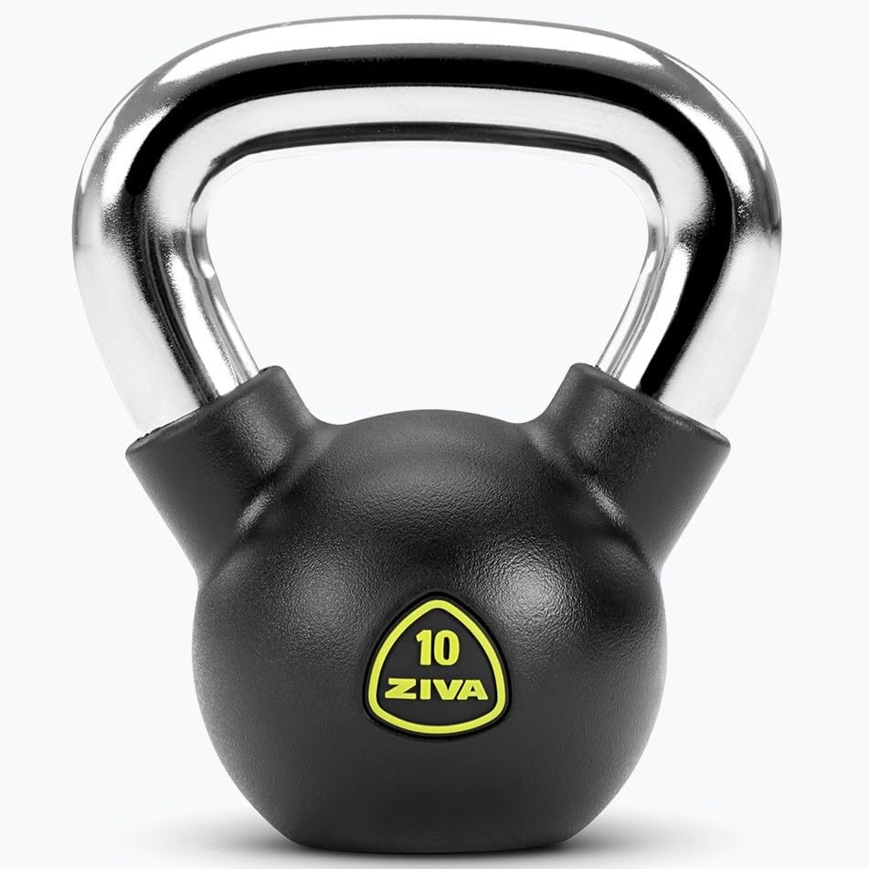 ZIVA Premium Kettlebell – Commercial Grade Rubber Urethane Coated Free Weights for Strength, Conditioning, Home Gym Workouts – Alloy Steel Grip – Available 5–50 lbs - color: b) 10lb - Black/Yellow