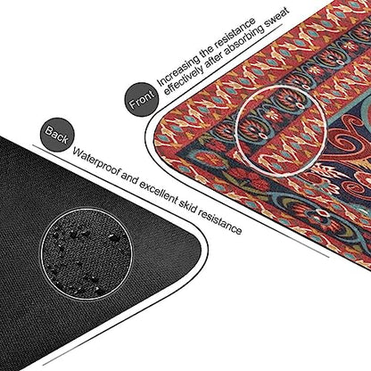 Kigai Travel Yoga Mat 71" x 24" Non Slip Natural Rubber Foldable Exercise Mat Ultra Thin 1.5mm Lightweight for Fitness, Pilates & Home Workout, Persian Design