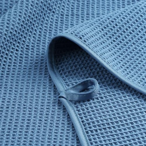 POLYTE 380 GSM Poly Blend Microfiber Quick Dry Waffle Bath Towel, 30x60 in - color: Blue