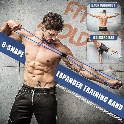 23Pcs Resistance Bands Set Workout Bands, 5 Stackable Exercise Bands with Handles, 5 Resistance Loop Bands, Jump Rope, Figure 8 Resistance Bands, Headband, Cooling Towel