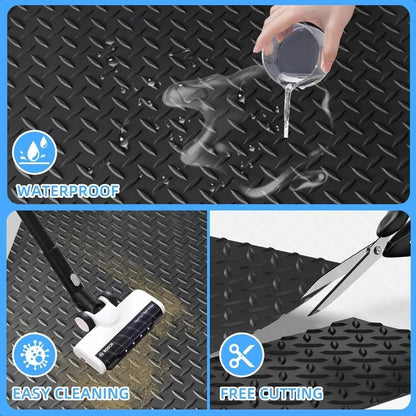 3mm Diamond-Plate Rubber Flooring Roll - Easy to Cut Waterproof Anti-Slip Mat, Heavy Duty Floor Protection for Garage, Gym, Stable, Basement, Kennel, 4' x 14' - size: 4 ft x 14 ft x 0.1 in