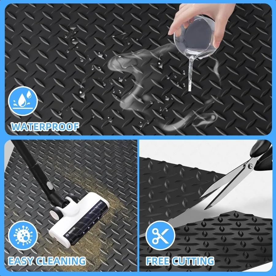 3mm Diamond-Plate Rubber Flooring Roll - Easy to Cut Waterproof Anti-Slip Mat, Heavy Duty Floor Protection for Garage, Gym, Stable, Basement, Kennel, 4' x 6' - size: 4 ft x 6 ft x 0.1 in