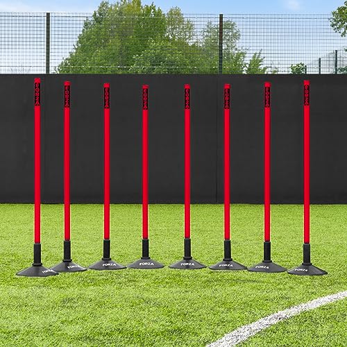 FORZA Slalom Agility Poles | Improve Endurance, Speed & Footwork | Color, Size & Rubber Base Options Available [8 Pack] - color: Red, size: With Bases, style: 3ft