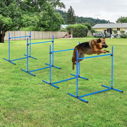 4-Piece Dog Agility Jump Set with Adjustable Height Bars for Training and Exercise, Blue ABS Hurdles with Carry Bag