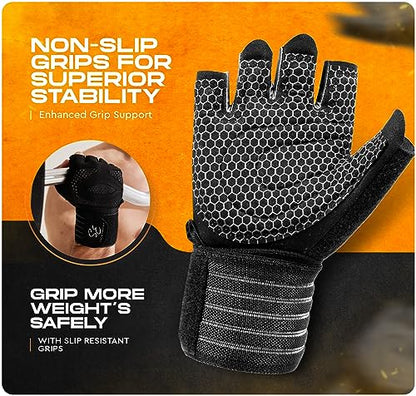 Weight Lifting Gloves for Men & Women – Fingerless Workout Gloves with Non-Slip Grip & Palm Padding for Gym, Training, Cycling & Fitness
