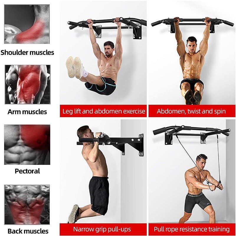 Wall Mounted Pull Up Bar – Drill Installation, Home Gym Equipment for Indoor Fitness, Chin-Up Bar for Strength Training, Spine Stretching & Inverted Workouts