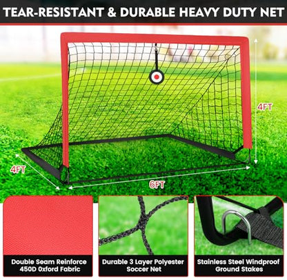 6' x 4' Soccer Goals Nets for Backyard Beach Pop Up Soccer Training Equipment Net Portable Goal Set with Ball, and Cones, Youth Outdoor Sports Games Football Goal with Carry Bag