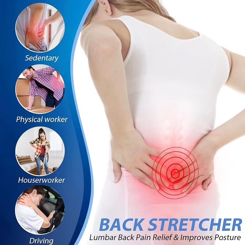 Back Stretcher for Lower Back Pain Relief with 3-Level Adjustable Lumbar Support Board for Spine Decompression, Scoliosis, Sciatica, Alignment, Flexibility and Comfort