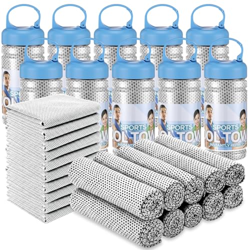 Honoson 20 Pcs Cooling Towels for Neck and Face, 47"x12" Sports Breathable Ice Towels Microfiber Chilly Sweat Rags with Portable Bottle for Gym Golf Athletes Yoga Workout Hot Weather (Light Gray) - color: Light Gray