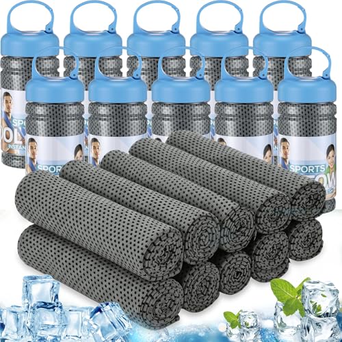 Honoson 10 Pcs Cooling Towels with Bottle, 47 x 12 in, Dark Gray - color: Dark Gray
