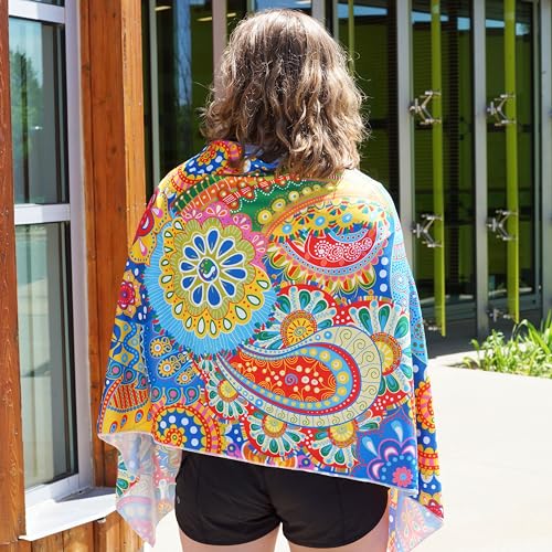 Large Cooling Shawl - Instant Heat Relief for Outdoor Events - color: Bright Paisley