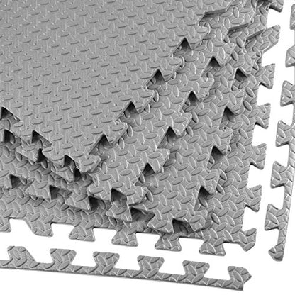 3/8" Thick 100 sq. ft. (25 pcs) Gym EVA Foam Floor Mats (24" x 24") | Steel Pattern, Grey - style: Steel Pattern-Grey