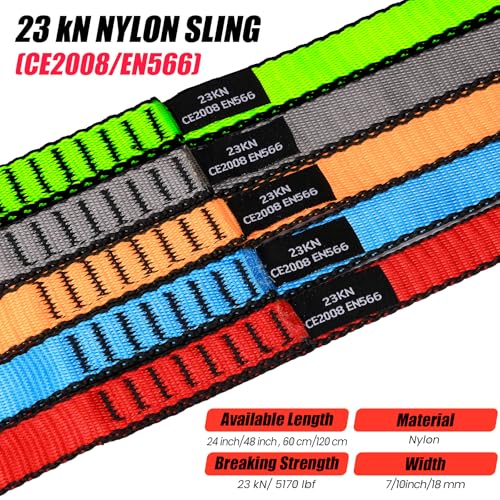 18MM Nylon Climbing Slings Runners 23 kN Strong Webbing Straps for Rock Climbing, Rappelling, Swing, Yoga Hammock etc - color: 2PCS Red, size: 24inch/60cm