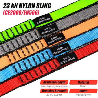 18MM Nylon Climbing Slings Runners 23 kN Strong Webbing Straps for Rock Climbing, Rappelling, Swing, Yoga Hammock etc - color: 2PCS Red, size: 24inch/60cm