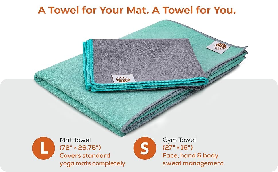 72" x 26.75" Long Hot Yoga Mat Towel Plus Compact Face Towel – Hot Yoga Essentials - Full Length, Absorbent, Microfiber Material for Workout, Gym - Pack of 2 Yoga Towels - Grip Improves with Sweat