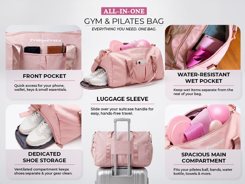 Premium 12pc Pilates Kit – 15 inch Pilates Ring and Ball Set w/ 1lbs Ankle Weights, Fabric Resistance Bands, Sliders, Yoga Socks & Gym Bag – Pilates Workout, Home Gym Equipment Accessories - color: Blush Energy (Pink)