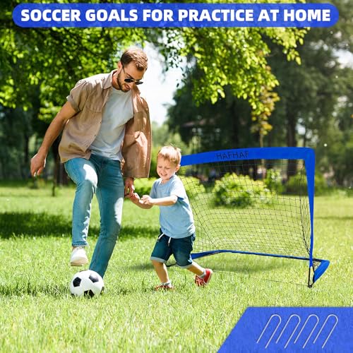HAFHAF Soccer Goals for Backyard 4x3ft Kids Soccer Net Set with Ball - color: Blue