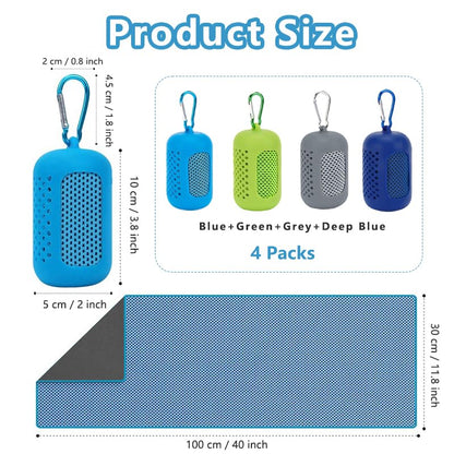4 Pack Cooling Towels (40"x12"), Microfiber Chilly Towels Soft Breathable Gym Ice Towel for Workout, Yoga, Sport, Silicone Set Travel Sweat Towels Fast Drying Lightweight Cooling Neck Wraps - color: Blue/Green/Grey/Deep Blue