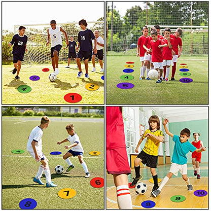 9 Inch Numbered Poly Spots Spot Markers for Gym Floor with Numbers, 10 PCS Non Slip Rubber Floor Dots Flat Cones Agility Markers for Soccer Sports Training, Dance, Classroom Activities