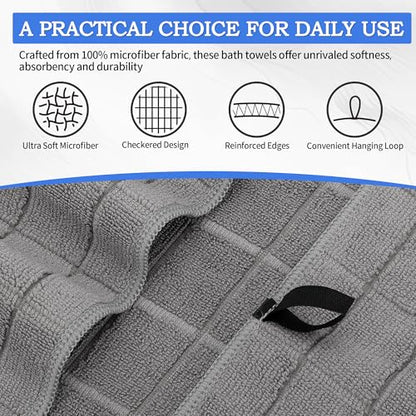 Microfiber Bath Towels 2 Pack (22'' x 48'') - Lightweight Quick Dry Microfiber Fingertip Hand Towels, Soft Absorbent Gym Towels for Yoga, Salon, Camping, Hotel, Bathroom, Spa, Travel & Dog