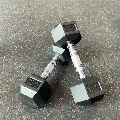 12.5LB Rubber Hex Dumbbell Pair - Commercial-Grade Rubber Hex Dumb Bell Weights Set of 2