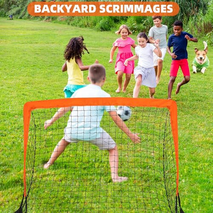HAFHAF Soccer Goals for Backyard 4x3ft Kids Soccer Net Set with Ball - color: Orange