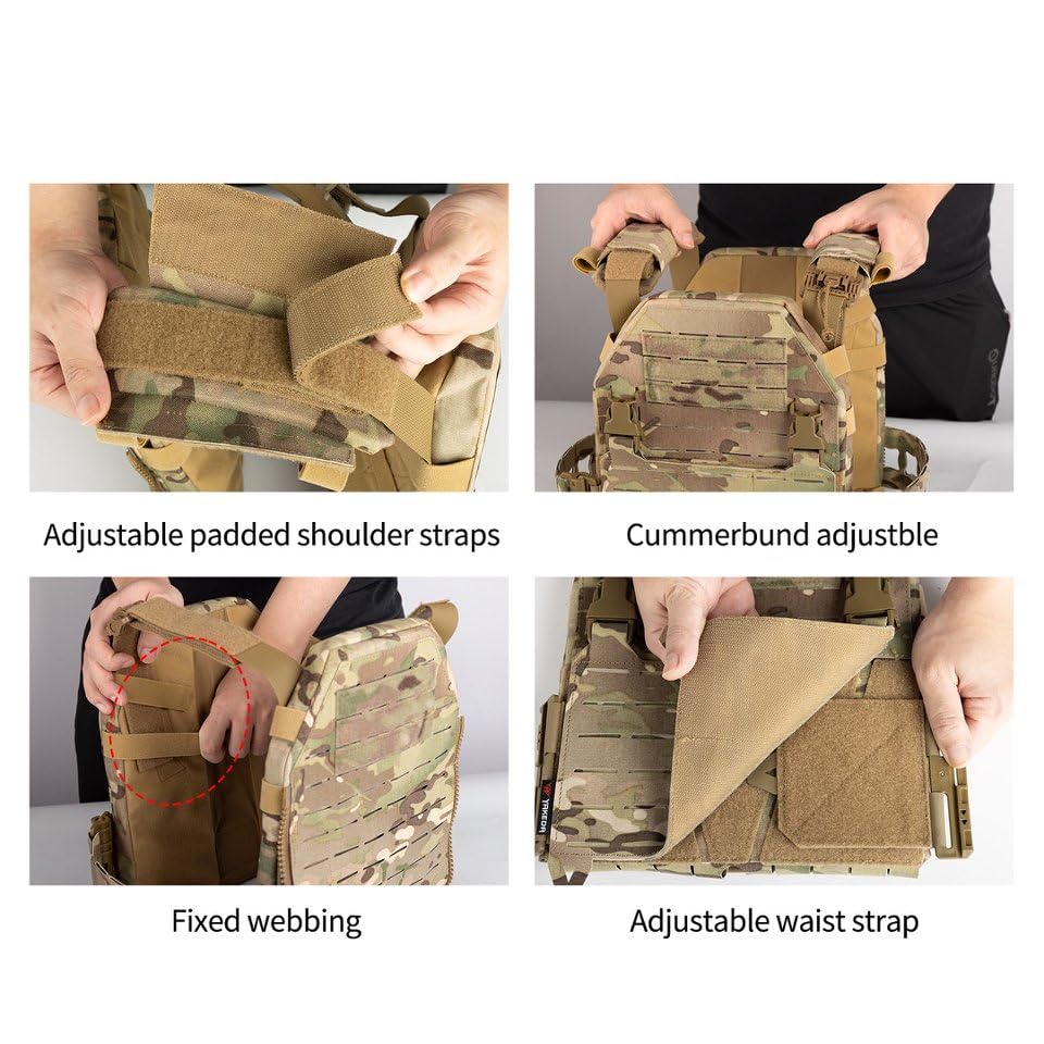 Tactical Vest for Men - Lightweight Quick Release Modular Vest Adjustable Airsoft Vest Outdoor for Running Training - color: Tan