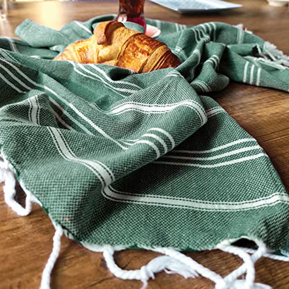 Cacala 100% Turkish Cotton Kitchen Tea Towels, Highly Absorbent Luxury Soft Quick Drying Dish Towel with Hanging Loop for Gym, Yoga, Bath, Sports, Cleaning and Kitchen (23 x 36), Army Green - color: Army Green
