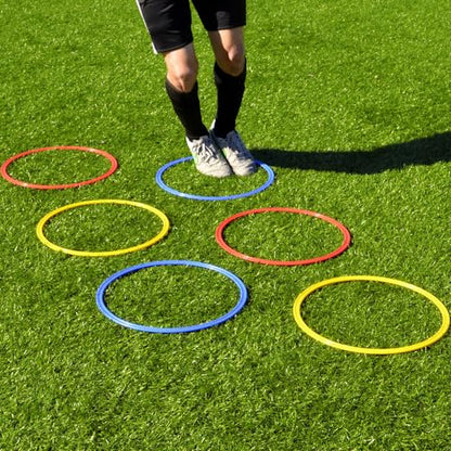 AGORA Sports Speed Ring Set for Basketball, Football, and Soccer, Sharpen Footwork, Agility, and Speed - Set of 12 in Red, Blue, and Yellow