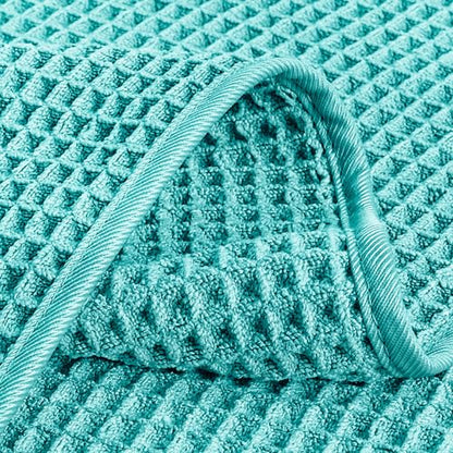 POLYTE 430 GSM Poly Blend Microfiber Quick Dry Waffle Hand Towel, 16x30 in - color: Aqua