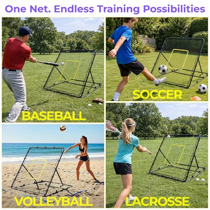 Baseball Rebounder Net 4 x 4.5 ft, Pitch Back Net with 3 Adjustable Angles, Heavy-Duty Steel Frame, 36-Ply Net, Stable Training Net for Baseball, Volleyball, Softball Fielding Practice
