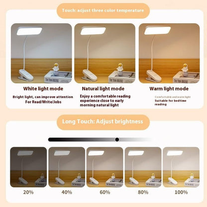 Desk Lamp Clip on Light, Adjustable Desk Light with Flexible Gooseneck and 3 Color Modes, Dimmable Reading Lamp for Study, Office, and Craft Work, USB Powered Task Lights with Secure Clamp, White