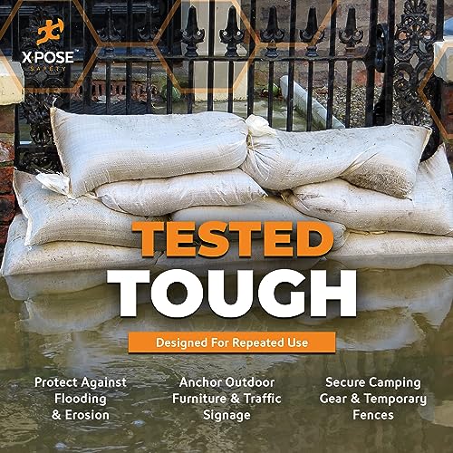 Xpose Safety Heavy Duty Sand Bags with Tie Strings – Empty Woven Polypropylene Sandbags for Hurricane Flood Protection, 50 lb Capacity, 14" x 26", White, Pack of 10 - color: White, size: 10 Sandbags