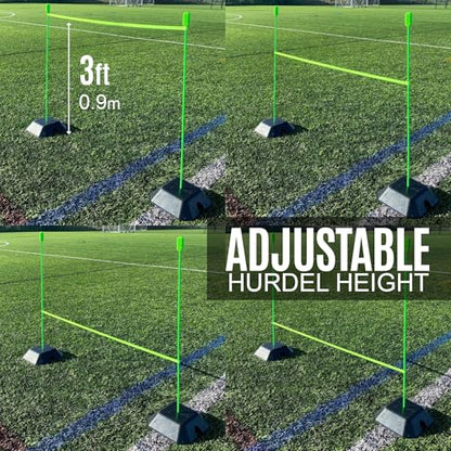 QUICKPLAY PRO Agility Poles (10x Adjustable 3ft to 6ft) for Turf & Court Training - style: Set of 10 Agility Poles + set of 5 base weights