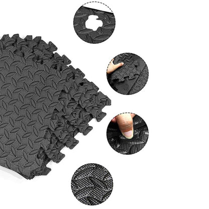 ibasenice Leaf Grain Interlocking Floor Mats 6-Pack Eva Foam Exercise Mats with 12 Edging Strips 11.81 X 11.81 X 0.47 in Cushioned Gym Mat Flooring for Yoga Dance Home Bathroom