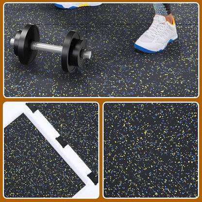tonchean 1" Thick Rubber Exercise Equipment Mats, 4 Pack Anti-Vibration Gym Floor Tiles 20" x 20'', Non-Slip Sound Absorbing Gym Mats, Interlocking Tiles with 12 Pcs Buckles, for Fitness Equipment