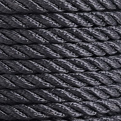 Made Nylon 3 Strand Anchor/Rigging Line Anchor Rope 3/8 Inch 100FT 150FT Black (3/8" x 100')