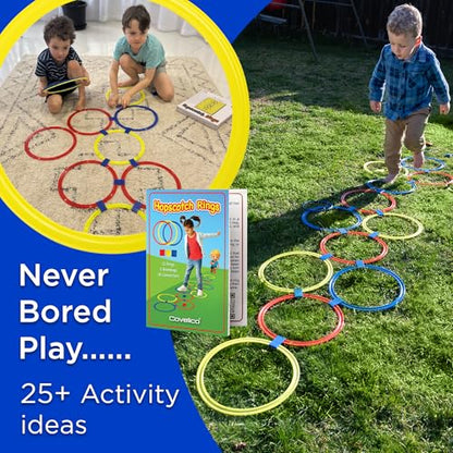 12 Hopscotch Rings, 3 Bean Bags, 25+ Games Guide, Obstacle Course for Kids
