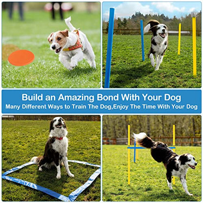 Dog Agility Course Backyard Set - Agility Training Equipment for Dogs Starter Kit-Pet Outdoor Games with Tunnel, Weave Poles, Adjustable Hurdle, Jump Ring, Pause Box, Toys and Carrying Bag
