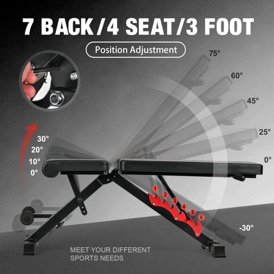 Adjustable Weight Bench for Home Gym Foldable Workout Bench 800lb Capacity Foldable Workout Bench Compact Small Dumbbell Bench Black for Full Body Workout