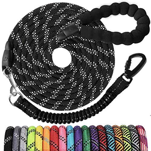 Long Dog Leash 100 FT: 1/2" Heavy Duty Rope Leashes for Dogs Training with Bungee Lockable Hook Reflective Threads and Padded Handle - Dog Lead for Large Small Medium Dogs Outside Walking Hiking - color: Black, size: 100ft*1/2''