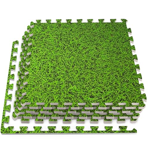 HomeCube USA 3/8 Inch Thick Interlocking Grass Print Foam Floor Tiles for Home, Office, Workout Equipment Space Commercial Areas Anti-Fatigue Flooring Padding 24x24 in, Green Grass, 160 Sq Ft-40 Tiles - color: Green Grass, size: 160 Sq Ft (40 Tiles)