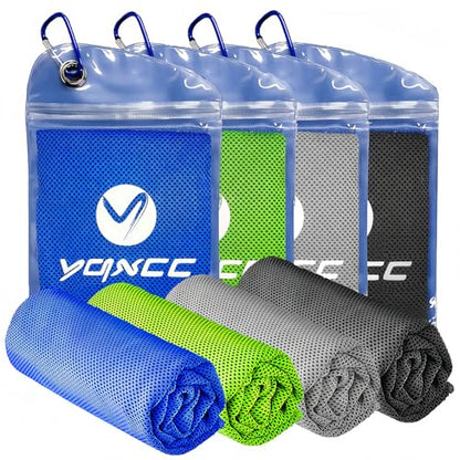 4 Pack Cooling Towels (40"x12"), Ice Cool Neck Towel, Soft Breathable Microfiber for Gym, Yoga, Golf, Running, Camping & All Hot Weather Activities - color: Dark Blue/ Green/ Light Gray/ Dark Gray