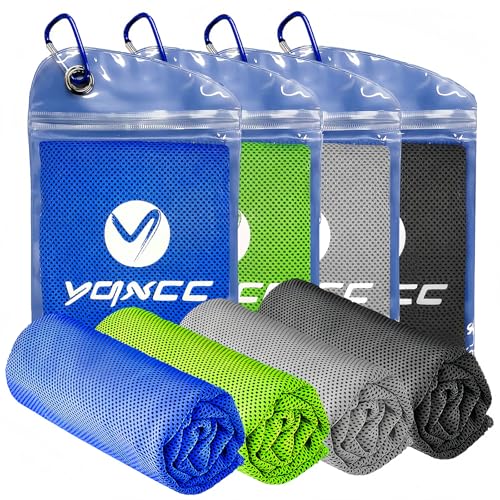 4 Pack Cooling Towels (40"x12"), Ice Cool Neck Towel, Soft Breathable Microfiber for Gym, Yoga, Golf, Running, Camping & All Hot Weather Activities - color: Dark Blue/ Green/ Light Gray/ Dark Gray