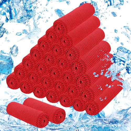 30Pack Cooling Towels for Neck and Face (40"x12"), Ice Microfiber Cooling Towels Bulk for Workout Cooling Neck Wraps Sweat Towels for Gym Yoga Golf Running Sport - color: Red