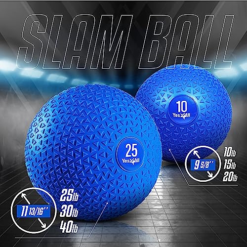 Yes4All Medicine Balls Weight Slam Balls 4.5kg, 6.8kg, 9kg, 11.3kg, 13.6kg, 18kg No Bounce Rubber Exercise Ball - Black, Blue, Teal, Orange & Glossy for Strength Training, Power, MMA Boxing Gym Weight
