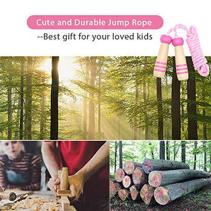 Jump Rope Kids, 7ft Adjustable Cotton Skipping Rope with Wooden Handle for Boys and Girls Fitness Outdoor Exercise - style: Pink
