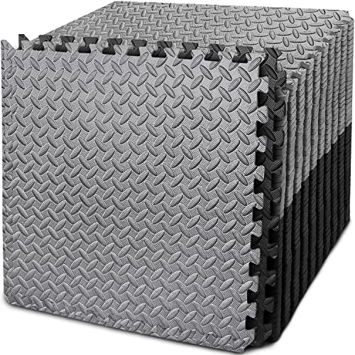 BEAUTYOVO Puzzle Exercise Mat with 12/24/48 Tiles Interlocking Foam Gym Mats, 24'' x 24'' EVA Foam Floor Tiles, Protective Flooring Mats for Gym Equipment - color: 192 Sq.ft/48 Tiles - Black&gray