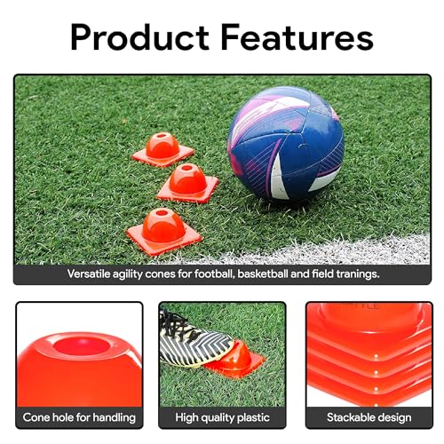 Versatyle Heavy Duty Agility Training Cones (2 in, 6 in, 9 in, 12 in, 28 in) for Sports, Kids Coaching, Multipurpose Field Marker Cones, Soccer, Basketball Drills, Bike, Motorcycle, Traffic Training